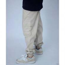 Calça CARGO preta COM PUNHO masculina jeans balão grande larga original homem moda atual - Bege - Visão 2