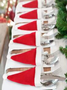 10 sztuk ozdób świątecznych Mini czapki Mikołaja, uchwyty na noże i widelce, osłony na butelki, uchwyty na sztućce Dekoracje świąteczne Dekoracje świąteczne Prezenty świąteczne Artykuły na imprezę świąteczną Torby na prezenty świąteczne Torby świąteczne Naklejki świąteczne