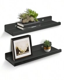 Small 16" Floating Shelves For Wall Décor Storage, Set Of 2, Wood For Bedroom, Living Room, Bathroom, Kitchen, Picture Ledge And Farmhouse