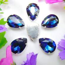 水滴形玻璃非 AB 正常颜色花式椭圆闪亮手工缝纫水晶手工缝制水钻装饰珠平背银色金爪底座带孔宝石 DIY 配件缝制宝石水钻用于装饰衣服、连衣裙、包、鞋子、胸针、耳环、手工艺品