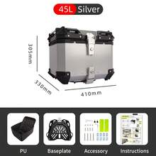 45L 55L X 形浮雕摩托车顶箱和尾箱，铝合金摩托车后箱旅行行李箱，带安全锁，快速释放底座和舒适的软垫靠背，适合存放全盔和大件物品，防水摩托车顶箱，通用摩托车配件 - 45L平面銀色 - 查看 13