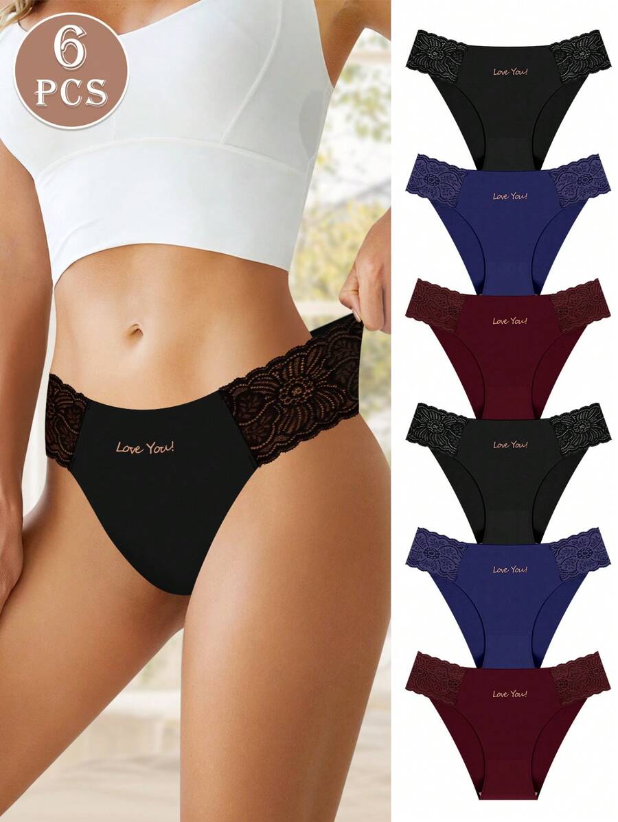 MIOTAN 6 条女式低腰蕾丝内裤，纯色性感
