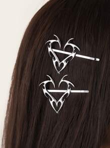 1个/2个小众几何Y2K复古设计高端金属心形发夹，个性爪夹，适合外出、情人节、发饰、学习用品、发卡 - 銀色 - 查看 2