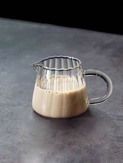 1pc Vintage Nordic Style Glass Mini Creamer Pot, Striped Milk Pitcher & Sauce Condiment Cup Tableware