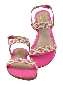 Children's Girl's Flat Sandals With Strap, Soft And Comfortable, Stylish Braid - Màu Hồng Tươi - Xem 3