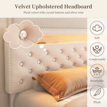 Sibeds LED Bed Frame With 2 Drawers – Modern Upholstered Platform Bed With Storage, Adjustable Headboard –Velvet Beige - Kem nhung - Xem 6