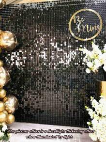 2 piezas/Paquete Cortina con fondo sólido metálico de 100cm x 200cm, Cortina cuadrada metálica dorada con borlas de plástico para decoración de fondo de cumpleaños, boda, graduación, fiesta festiva - Negro - Ver 1