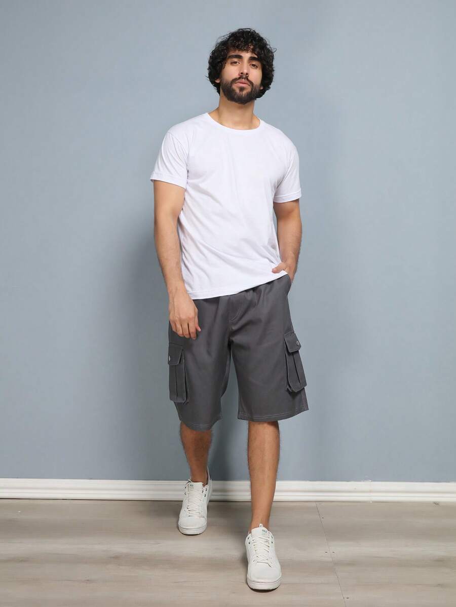Men's Cargo Denim Bermuda Shorts With Side Pockets - 灰色 - 查看 1