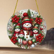 1/2pcs Acrylic Snowman Family Sun Catcher, Colorful Round Wreath Window Hanging Decor For Yard, Garden, Bedroom, Office, Christmas Gift, 2D - multicolor - View 3