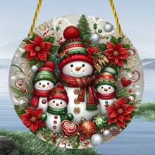 1/2pcs Acrylic Snowman Family Sun Catcher, Colorful Round Wreath Window Hanging Decor For Yard, Garden, Bedroom, Office, Christmas Gift, 2D - multicolor - View 1