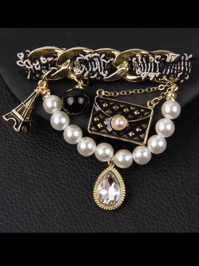 Vintage & Personalized Faux Pearl Tassel Brooch For Women's Bag, French Style, Light Luxury, Pin For Fashionable Coats, Valentine Day Gold Valentines Jewelry