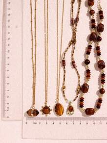 1 件棕色虎眼天然石吊坠项链，复古优雅手工串珠项链，女士秋季珠宝