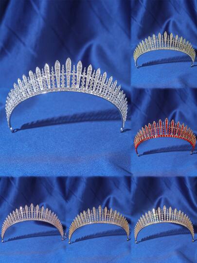 1件装女士水钻皇冠设计奢华新娘头饰，适合婚礼派对、皇家头饰、情人节配饰