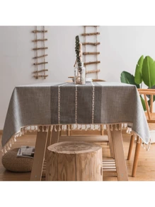 1 Pc Rectangular Tablecloth 140x220 Cm Cotton/Linen Dining Table Decoration - Grey - View 2