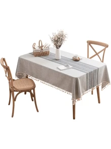 1 Pc Rectangular Tablecloth 140x220 Cm Cotton/Linen Dining Table Decoration - Grey - View 3