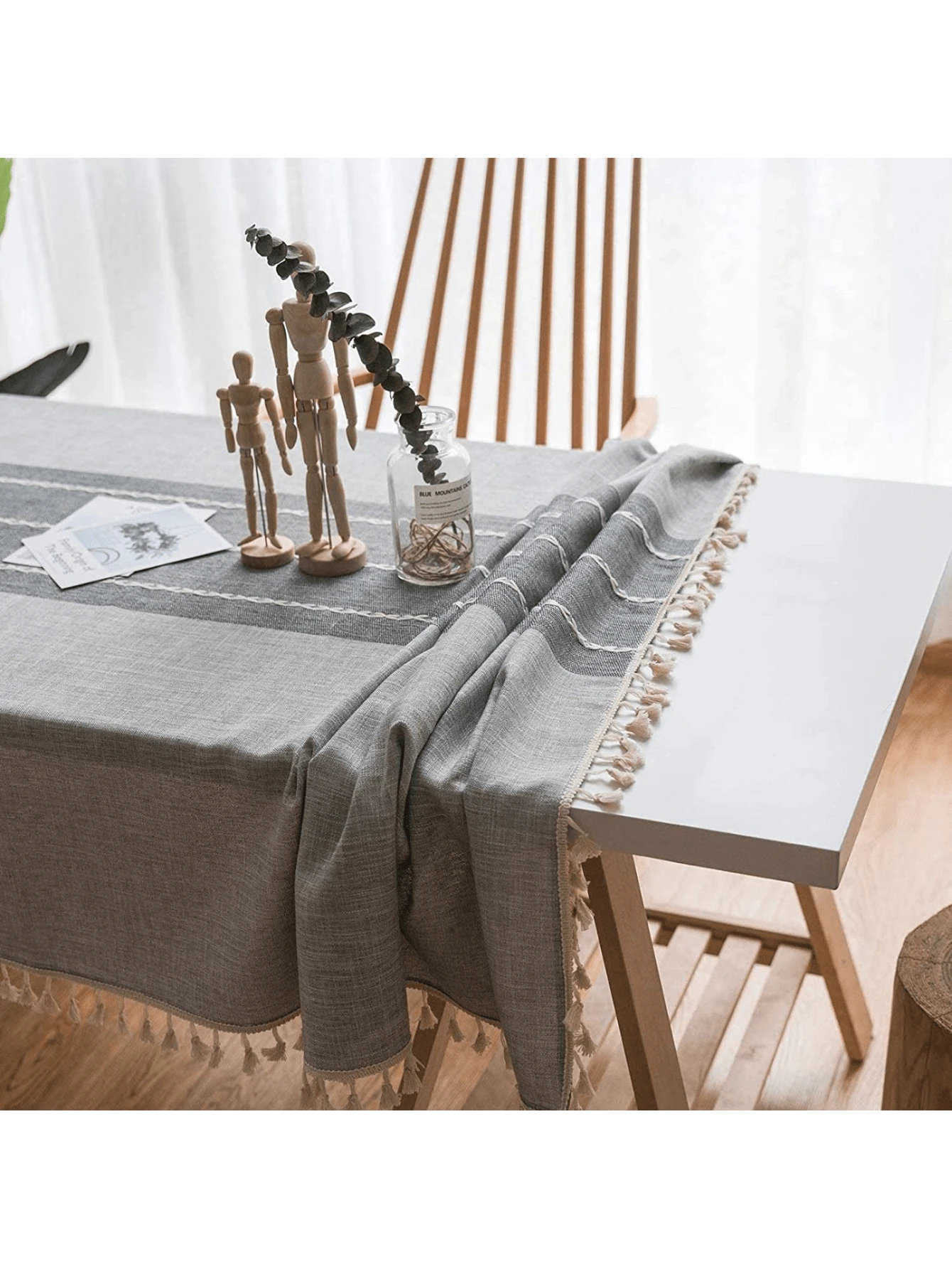 1 Pc Rectangular Tablecloth 140x220 Cm Cotton/Linen Dining Table Decoration - Grey - View 1