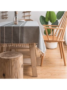 1 Pc Rectangular Tablecloth 140x220 Cm Cotton/Linen Dining Table Decoration - Grey - View 8