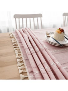 1 Pc Rectangular Tablecloth 140x220 Cm Cotton/Linen Dining Table Decoration - Pink - View 5