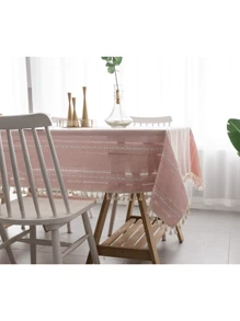 1 Pc Rectangular Tablecloth 140x220 Cm Cotton/Linen Dining Table Decoration - Pink - View 4