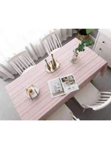1 Pc Rectangular Tablecloth 140x220 Cm Cotton/Linen Dining Table Decoration - Pink - View 2