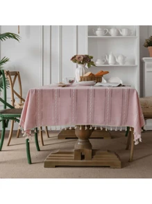 1 Pc Rectangular Tablecloth 140x220 Cm Cotton/Linen Dining Table Decoration - Pink - View 6