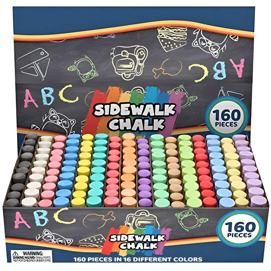 SYNCFUN 160 PCS Washable Sidewalk Chalks Set Non Toxic Jumbo Chalk For Outdoor Art Play, Painting On Chalkboard, Blackboard And Playground - 彩色 - 查看 1