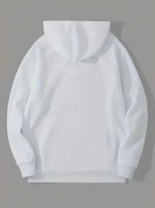 Men's Cartoon  Printed Casual Sports & Commuting Versatile Letter Embroidered White Hoodie Pullover Sweatshirt - White - View 2