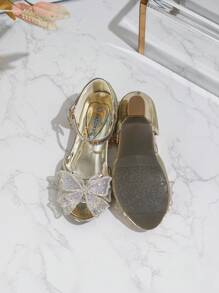 Girls Butterfly Decor High Heel Princess Shoes, Fashion Summer - Gold - View 8
