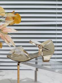 Girls Butterfly Decor High Heel Princess Shoes, Fashion Summer - Gold - View 7