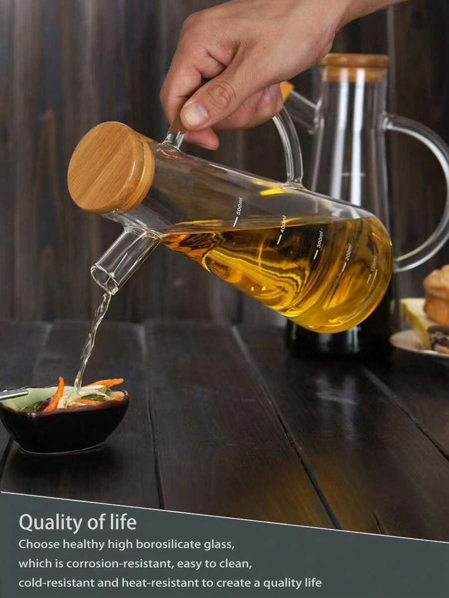 1 件玻璃橄榄油分配器瓶，防漏油壶带测量刻度，厨房油醋酱容器，适用于烹饪、露营、户外烧烤 - 無色 - 查看 1
