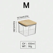 1入組密封食品儲存罐，帶木質蓋，適用於咖啡豆/穀物，塑料廚房儲存容器 - 圓形透明 - 查看 16