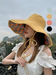 1件女款可反穿寬邊水桶帽，防紫外線遮陽帽，適合戶外、海灘、旅行、散步 - 彩色 - 查看 2
