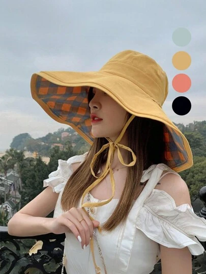 1pc Women's Reversible Bucket Hat, Simple & Versatile With Colorful Wide Brim, Uv Protection Sun Hat Great For Outdoor Beach Travel Walks