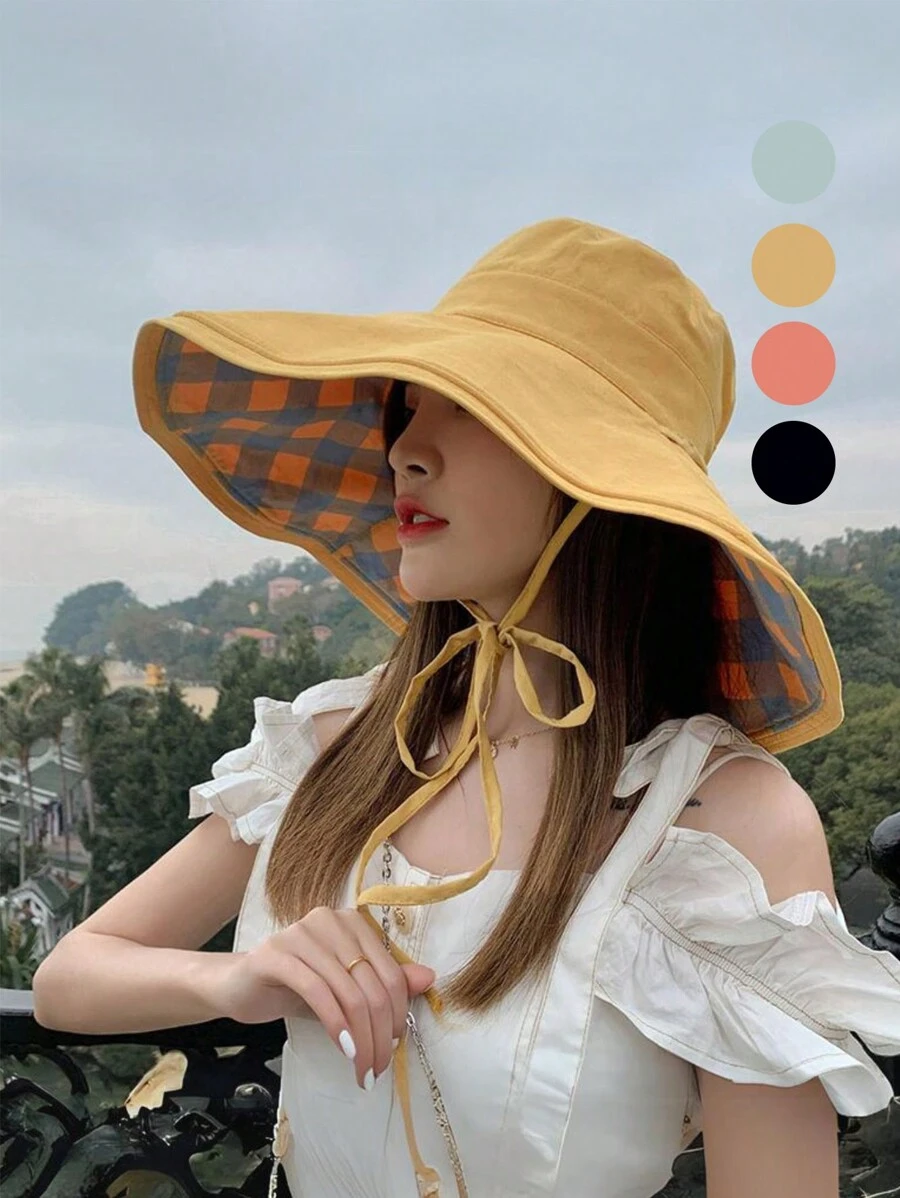 1件女款可反穿寬邊水桶帽，防紫外線遮陽帽，適合戶外、海灘、旅行、散步