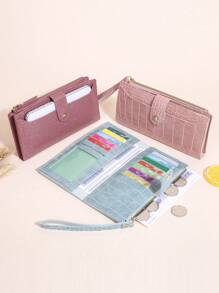 Bi-Fold Long Wallet Simple Wallet With Phone Pocket & Card Slots Women's Artificial Leather Zipper Coin Purse Slim Lightweight Portable Cash Money ID Card Credit Card Bifold Slot Coin Pocket Short Wallet Small Pouch Small Purse Pocket Wallet For Birthday Gift Gift Anniversary Christmas On Valentine's Day Lover Female Lady Girls Women Teenagers For College Student School Student - Pink - View 1