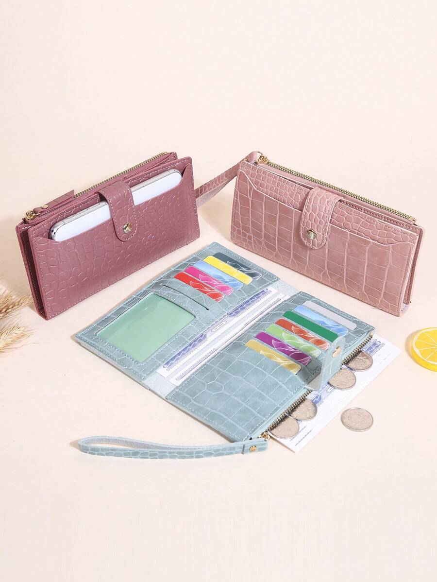 Bi-Fold Long Wallet Simple Wallet With Phone Pocket & Card Slots Women's Artificial Leather Zipper Coin Purse Slim Lightweight Portable Cash Money ID Card Credit Card Bifold Slot Coin Pocket Short Wallet Small Pouch Small Purse Pocket Wallet For Birthday Gift Gift Anniversary Christmas On Valentine's Day Lover Female Lady Girls Women Teenagers For College Student School Student - Pink - View 1