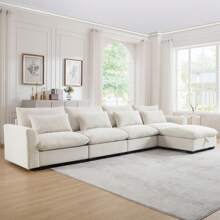 Modular Sectional Sofa, 122" Corduroy Deep Seat Upholstered Sofa,157" L Shaped Couch Set With Ottoman For Living Room, 3-4 Seater Comfy Cloud Couch With Waist Pillow For Living Room Office Apartment - beige 4 Seat+ottoman - View 2