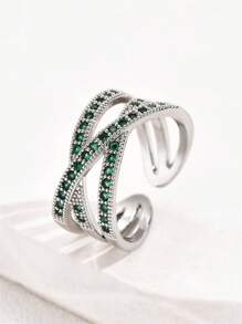 Anillo abierto con diseño de circón a capas - Plateado - Ver 16