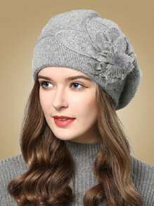 秋冬韩国百搭仿兔毛针织帽女双层加厚保暖护耳贝雷帽新款（注意：可能会掉毛！）
