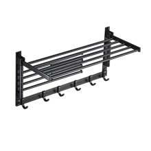 Laundry Clothes Drying Rack - Wall Mounted Swivel Towel Rack - With Hooks And Swing Arms - Space Saver In Laundry Room And Bathroom - Space Aluminum - Black - View 9