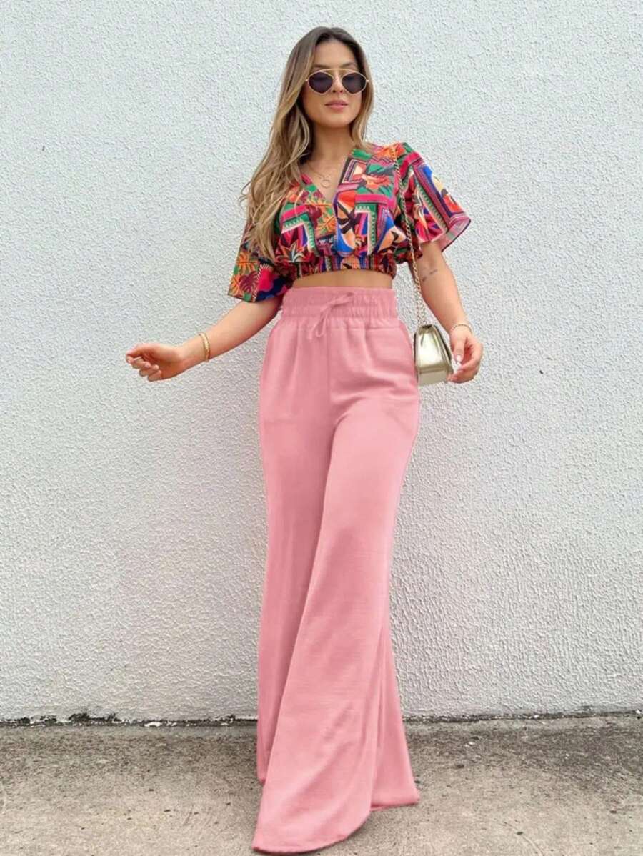 Duna Women's Wide Leg Pants Without Slits - Rosa - Ver 1