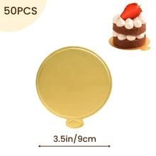 50/100PCS Mini Cake Paper Boards Golden Mousse Cake Base, Grease Proof Disposable Cupcake Boards, Easy-Grip Handle Baking Dessert Cardboard Design For Wedding And Birthday Party - Gold - View 22