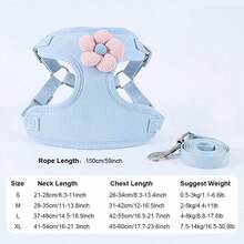 Cat & Dog Harness Set, Soft Pet Vest With Leash, Adjustable Small Breed Puppy Teddy Poodle Chest & Back Strap Training Harness Set - Multicolor - View 3