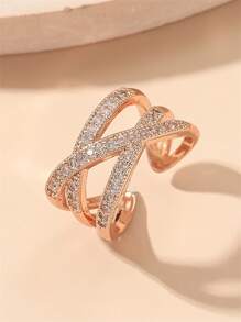 Anillo abierto con diseño de circón a capas - Plateado - Ver 17