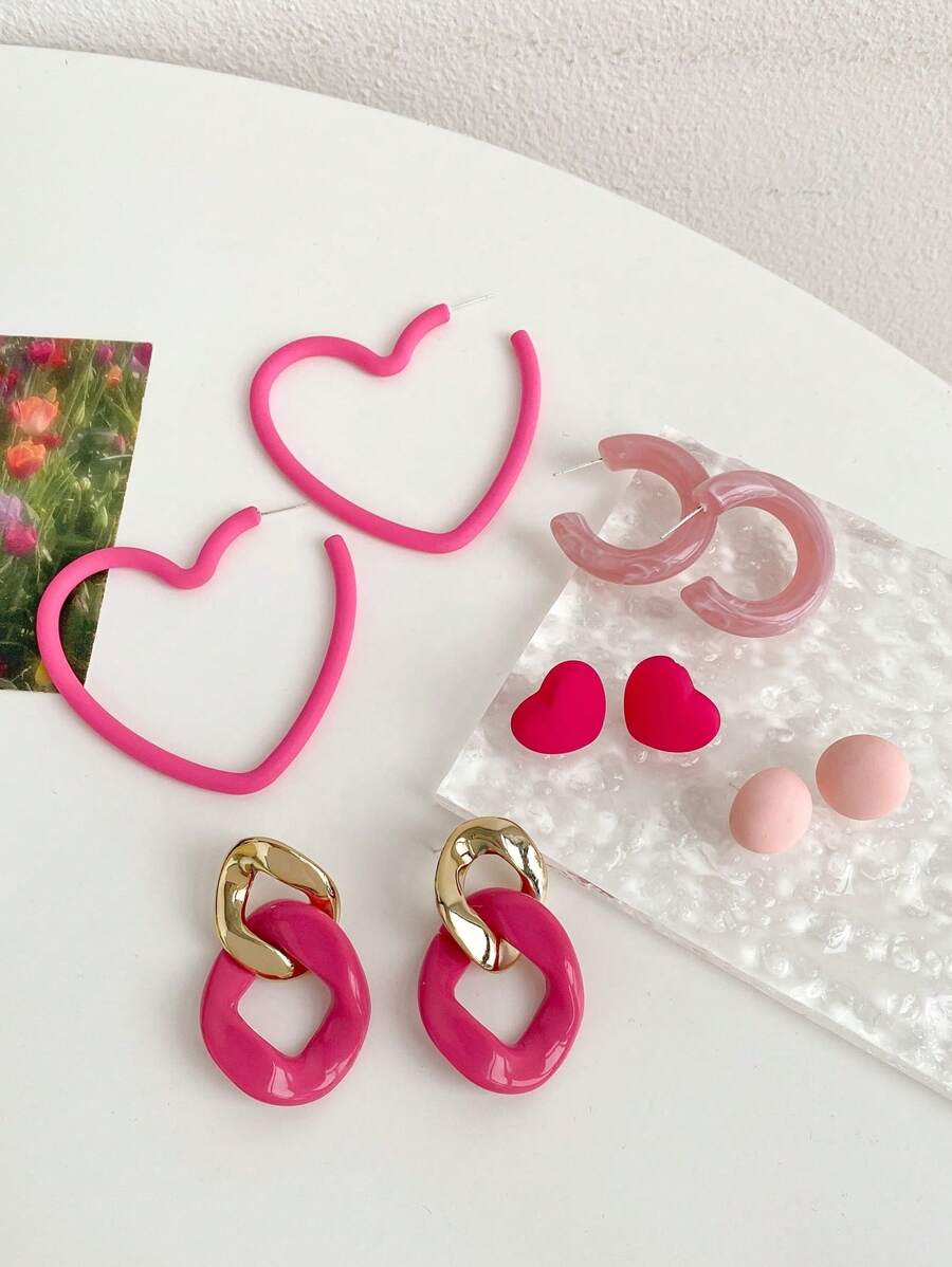 Bộ 5 đôi/bộ hoa tai đính đá hình trái tim thời trang có đính hạt trang trí mini - Nhiều màu - Xem 1