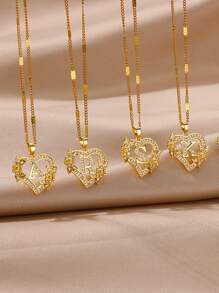 1 chiếc mặt dây chuyền chữ cái hình trái tim và hoa thanh lịch, dành cho nữ và bé gái, mặt dây chuyền chữ cái đầu tên đính đá Zirconia pha lê cá nhân hóa, quà tặng Ngày Valentine, Ngày của Mẹ, quà cưới, trang sức thời trang, quà tặng Ngày Valentine, quà cho mẹ, quà Ngày của Mẹ. - Vàng - Xem 12