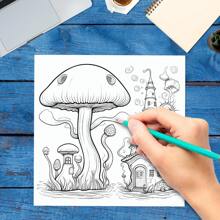 Purple Mushroom House Coloring Book - 1pc 25 Unique Pages, Upgraded Thick Paper, Decompressing Coloring Book, Improves Creativity And Concentration, Ideal For Halloween And Christmas Gifts Back To School