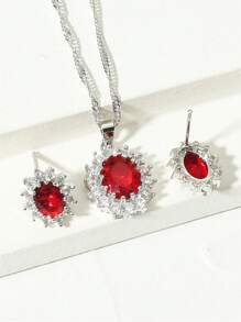 3入组/套方晶鋯石裝飾首飾套裝寶石吊飾項鍊和耳環 - 藍色 - 查看 7