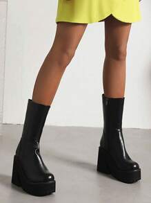 Stylish Women's Elastic Knee High Boots - Comfortable Platform, Chunky Block High Heel, Soft Sock Boots For Casual Wear - 黑-A - 查看 4