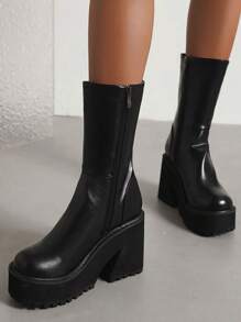 Stylish Women's Elastic Knee High Boots - Comfortable Platform, Chunky Block High Heel, Soft Sock Boots For Casual Wear - 黑-A - 查看 2